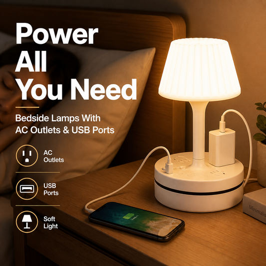 🛏️💡 Éjjeli lámpa hálózati aljzatokkal és USB portokkal