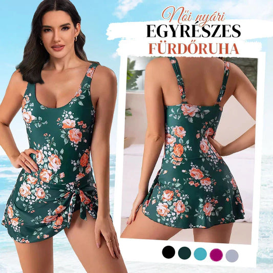 👙 Női hasformáló masnis fürdőruha szoknyával – Teljes takarás és beépített melltartó 🌊🏖️