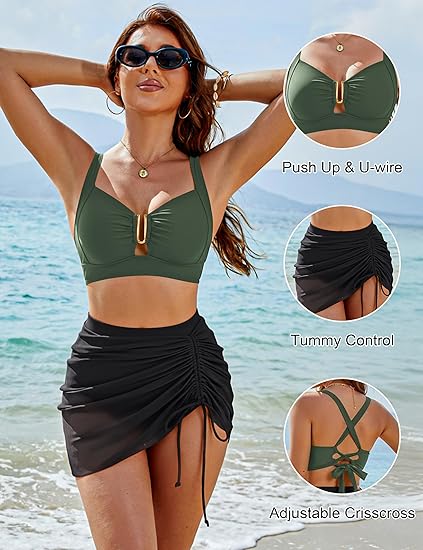 👙Női bikini fürdőruha, magas derékú, U-alakú merevítővel, hasformáló| Raktáron