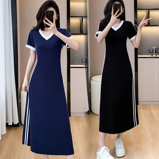 ✨【M-4XL】✨Damska swobodna i prosta sukienka z dekoltem w szpic