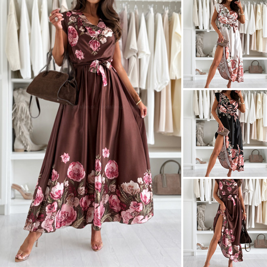 💃👗Eleganckie sukienki damskie z nadrukiem i dekoltem w serek