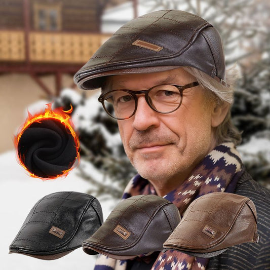 💥Męska czapka ze skóry PU w stylu vintage