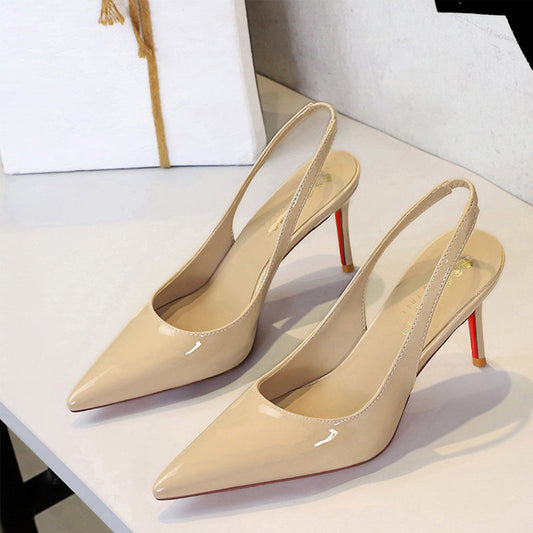 👠50% kedvezmény✨Női lakkozott bőr, hegyes orrú, hátul nyitott tűsarkú cipő
