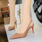 👠50% kedvezmény✨Női lakkozott bőr, hegyes orrú, hátul nyitott tűsarkú cipő