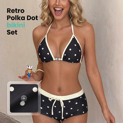 Polka dots mintás, hátsó nyaknál megkötős bikini szett 👙