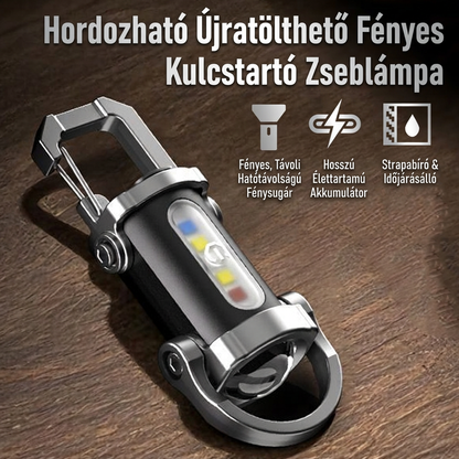 🛡️ Hordozható LED kulcstartó – Erős fény, újratölthető, praktikus 🎯