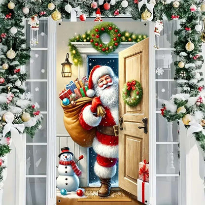 ⏳50% OFF⏰Christmas Door Cover🚪 – Instant Holiday Decor for Front Door, Home, Office & Party 🎅🎄
