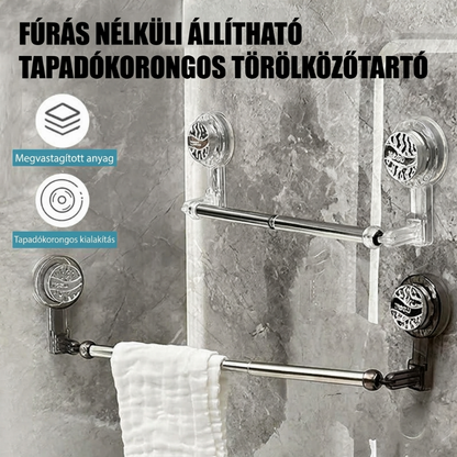 🛁Állítható, fúrás nélküli tapadókorongos törölközőrúd fürdőszobába és konyhába