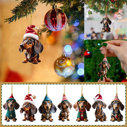 🐕 Karácsonyi Vidám Tacskó Autóba Akasztható Dekoráció🎄
