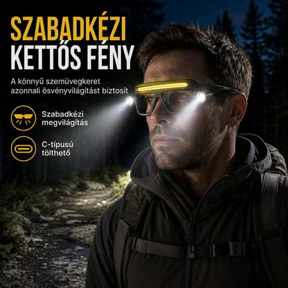 🔦 50% KEDVEZMÉNY | USB-C újratölthető LED munkaszemüveg – Kézmentes kettős sugár és 5 fénymód