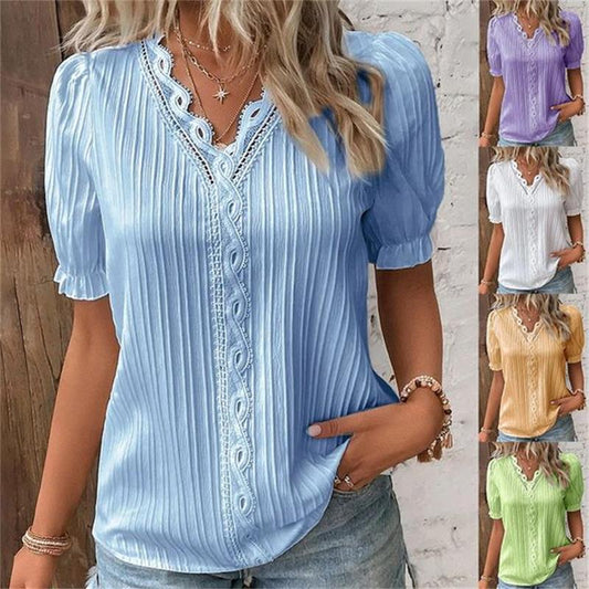 (🎁Gorąca wyprzedaż noworoczna 2024 🎁) Limited Stock🛒49%OFF🔥V Neck Plain Lace Elegant Shirt